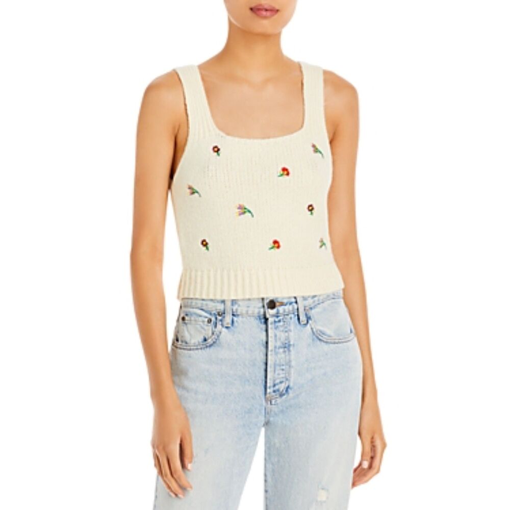 Fairy Cottage Coquette Boho Floral Embroidered Sweater Tank English Factory S
